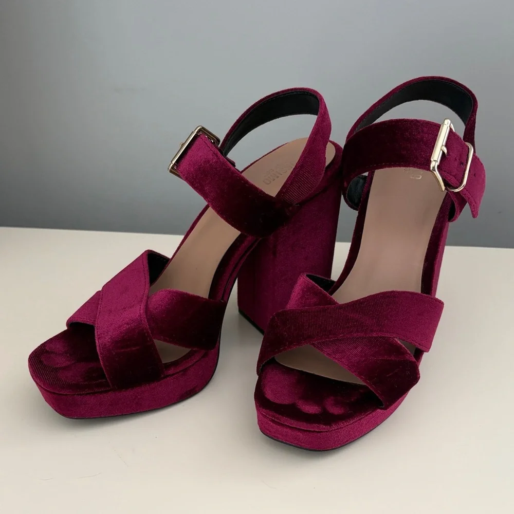 Mossimo Supply Co. Burgundy Velvet Platform Heels - Picture 5 of 8